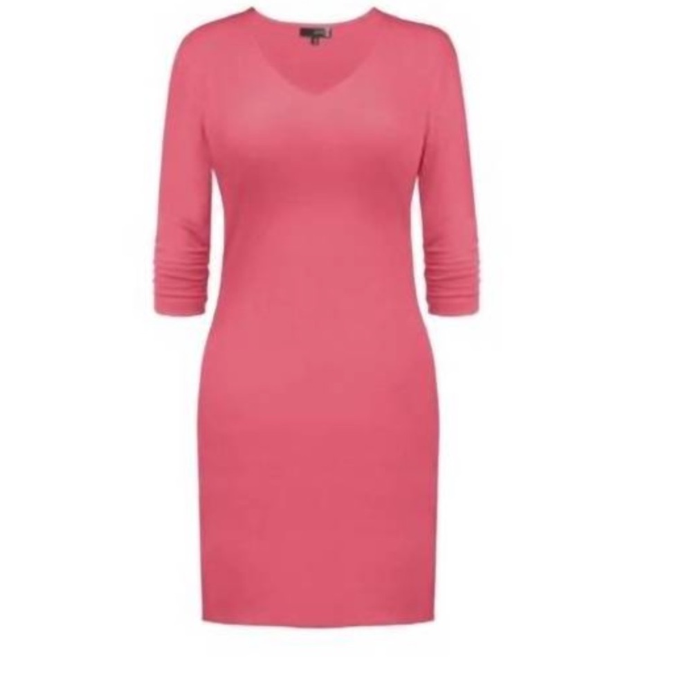 Judy P Bellisimo Pink V-Neck Mini Dress Ruched Sleeves Anti Wrinkle